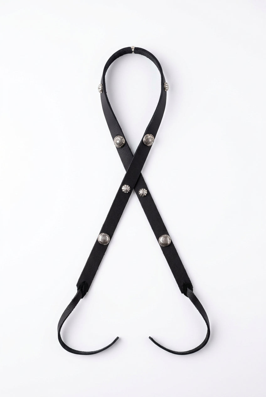 Trestles Clothing Company black suede hat band with silver oval conchos in a Western boho style